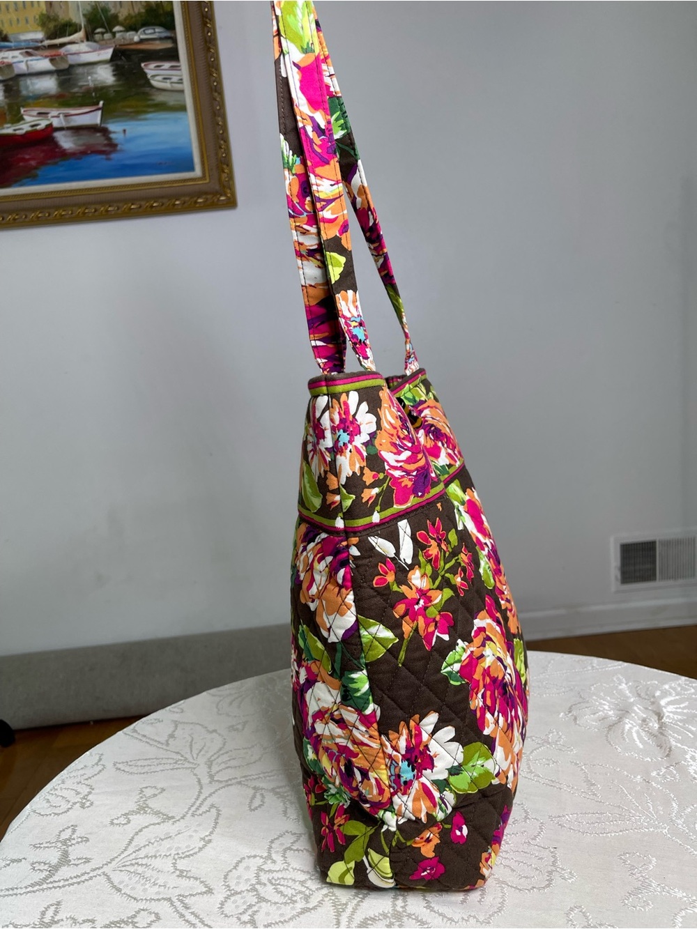 Vera Bradley Quilted Floral Tote in Brown, Pink and Orange - Picture 4 of 7